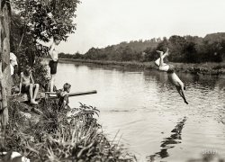 Washington, D.C. (vicinity) circa 1915. "Along the C&O Canal." This completes a trilogy started here 10 years ago (One, Two); now these boys can finally dry off and go home. National Photo Company Collection glass negative. View full size.