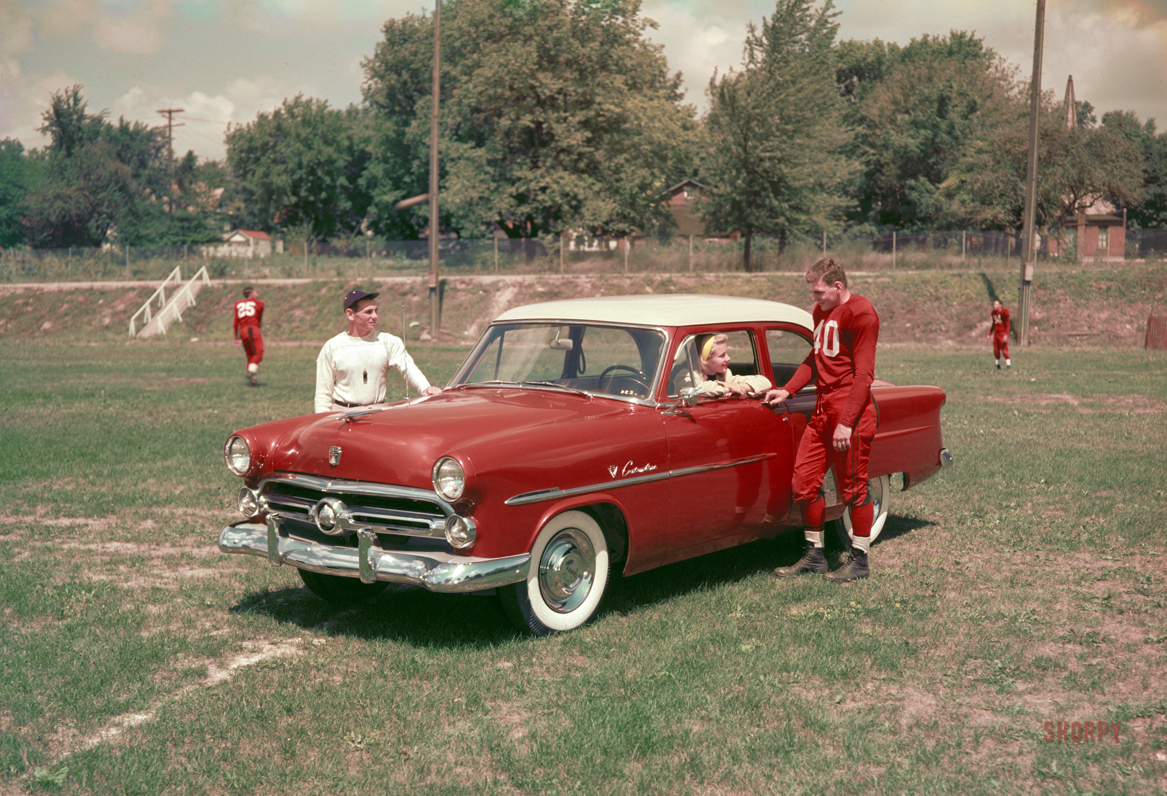"1952 Ford Customline Tudor Sedan." As opposed to the "Fordor" sedan, which had two Mordors. Color transparency from the Ford Motor Co. photographic archives. View full size.