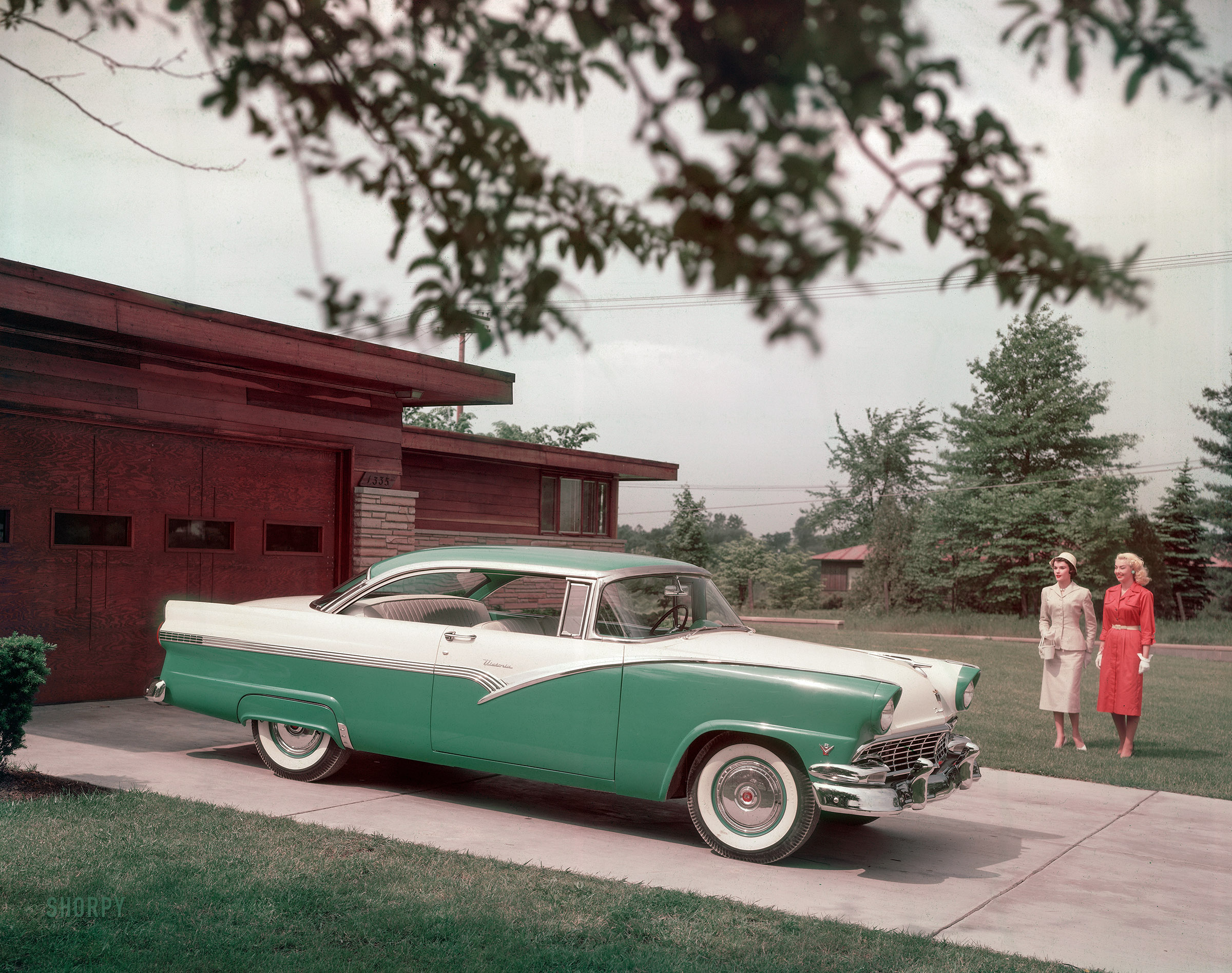 "1956 Ford Fairlane Victoria hardtop coupe." This color transparency from the Ford Motor Co. archives is our first in a series of automotive publicity photos. View full size.