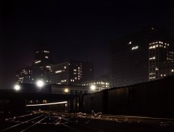 May 1943. "South Water Street freight terminal of the Illinois Central R.R., Chicago." 4x5 Kodachrome transparency by Jack Delano. View full size. 