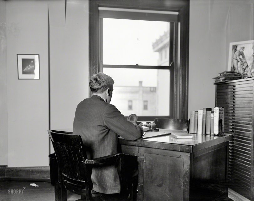 Washington, D.C., circa 1920. "Nation's Business." A look behind the scenes at the offices of that magazine. Harris &amp; Ewing Collection glass negative. View full size.
