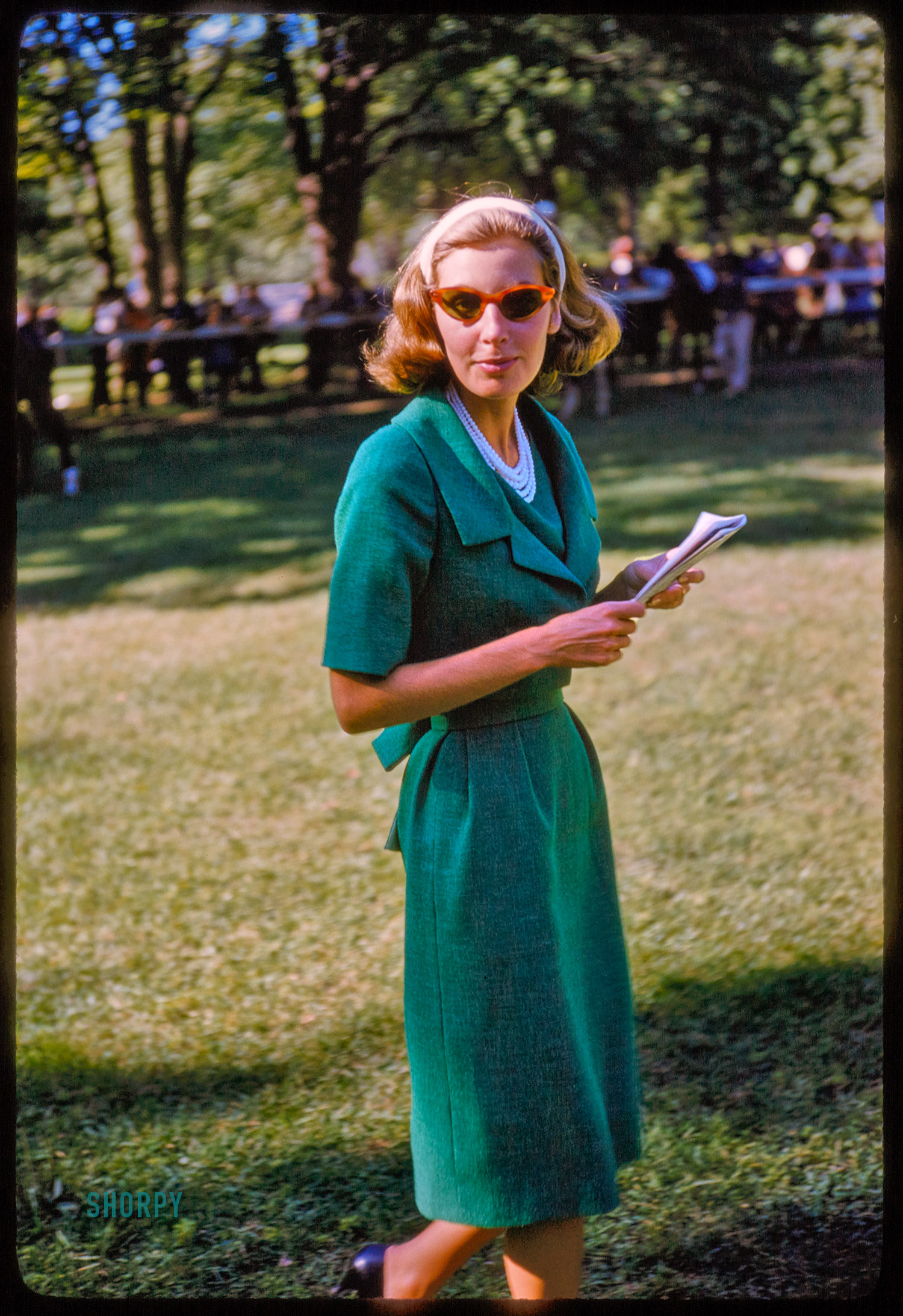 August 1960. Saratoga Springs, New York. An uncaptioned Kodachrome snapped by Toni Frissell for the Sports Illustrated assignment "Saratoga: Where Horse Is King." View full size.