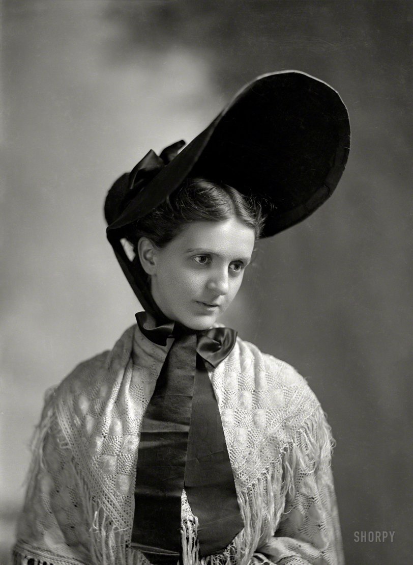 Circa 1873-1890. "Unidentified woman with bonnet." 5x7 glass negative from the C.M. Bell portrait studio in Washington, D.C. View full size.
