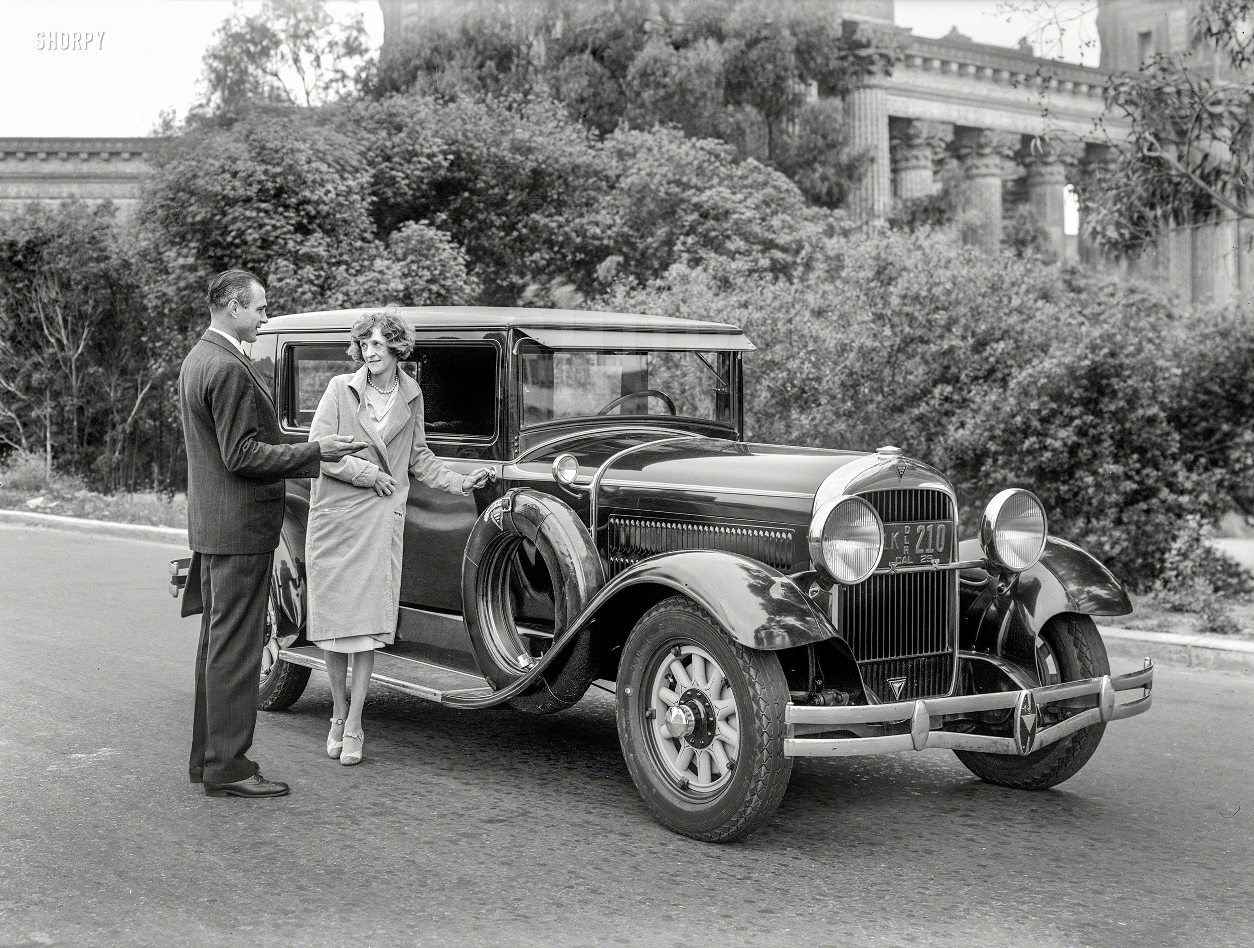 San Francisco, 1929. "Hudson Super Six." Strangers when they met, until he took her for a ride. 5x7 inch glass negative by Christopher Helin. View full size.