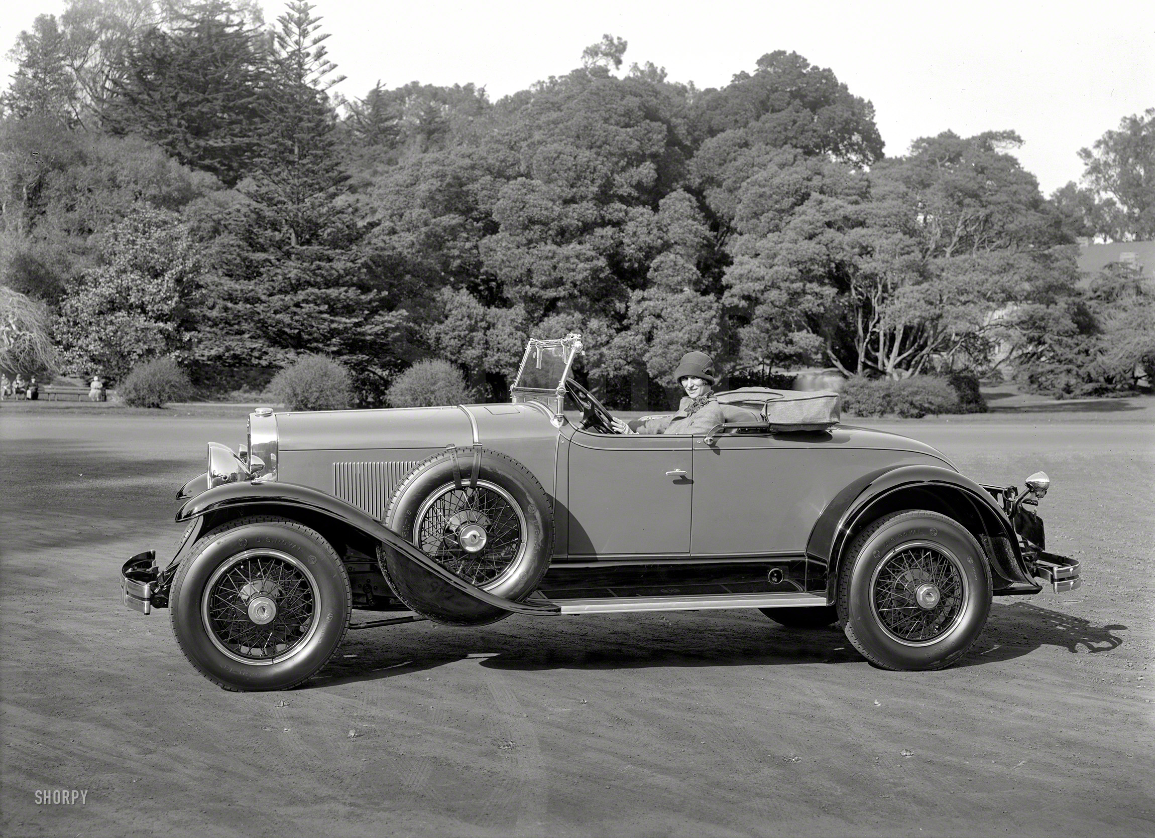 "La Salle Model 328 roadster, Golden Gate Park, San Francisco, 1929." It's all downhill from here! 5x7 glass negative by Christopher Helin. View full size.