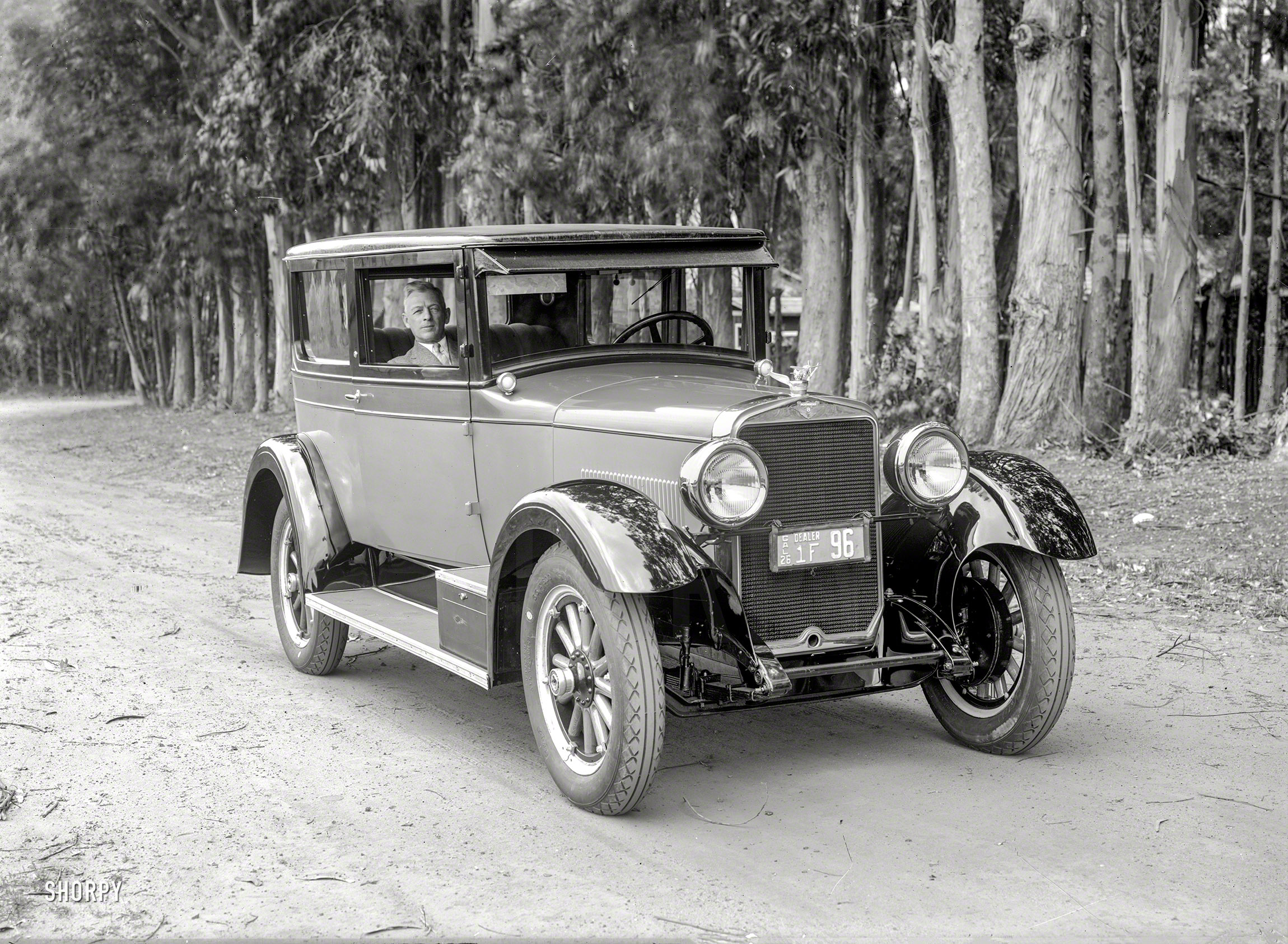 San Francisco, 1926. "Rickenbacker in woods." Another automotive marque not long for this world. 5x7 glass negative by Christopher Helin. View full size.
