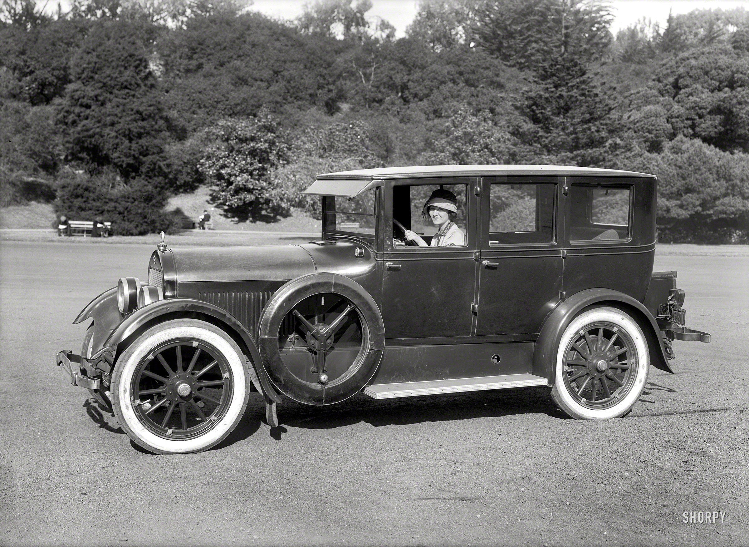 San Francisco, 1923. "Stutz sedan in Golden Gate Park." Ready to motor forth into the Jazz Age. 5x7 glass negative by Christopher Helin. View full size.