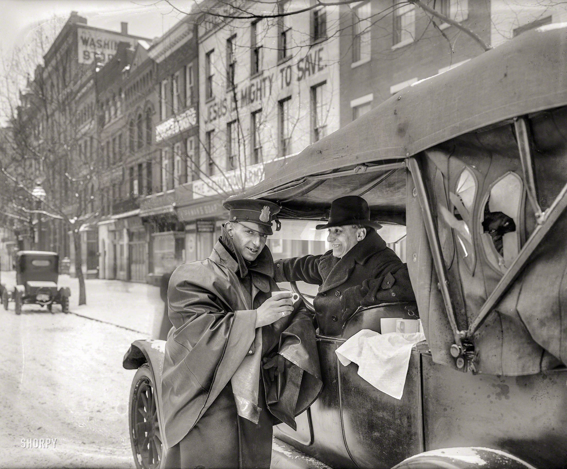 Washington, D.C, 1919. "Police coffee." Backed by the Salvation Army's powerful message of hope and/or thrift. 8x10 glass negative. View full size.