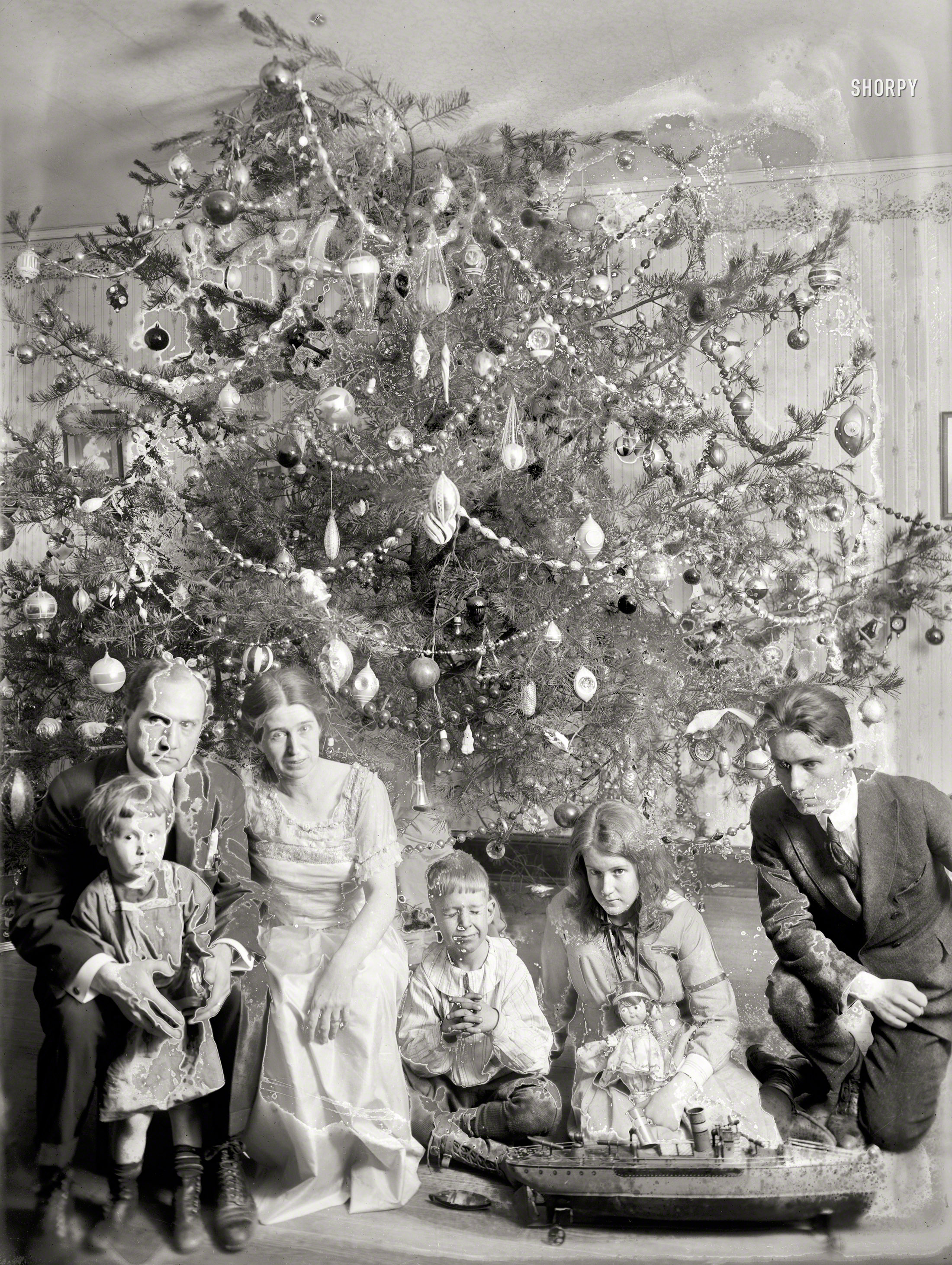 "Dickey Christmas tree, 1919." The family of Washington, D.C.,  lawyer Raymond Dickey. 8x6 inch glass negative, National Photo Co. View full size.