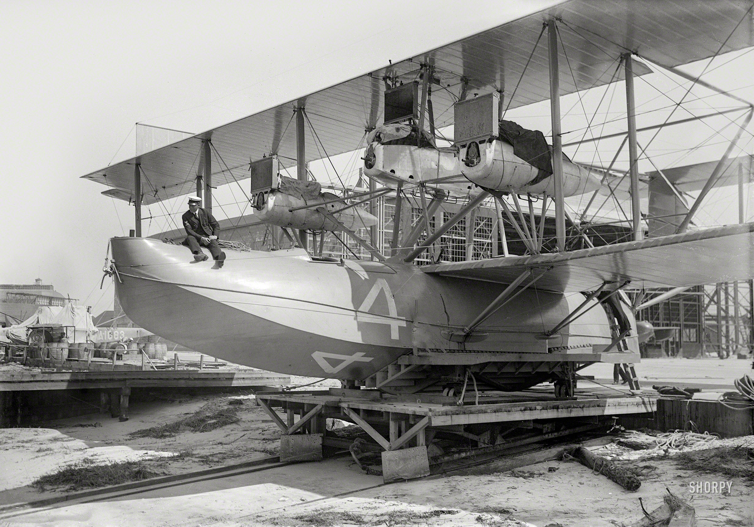 &nbsp; &nbsp; &nbsp; &nbsp; 100 years ago saw the first trans-Atlantic flight, and it wasn’t Lindbergh’s. A giant Navy seaplane flew from Queens to the Azores in 1919, eight years before the Spirit of St. Louis. It took three weeks. It wasn’t nonstop. — N.Y. Times
May 1919. "The NC-4 Curtiss flying boat, designed by Glenn Curtiss, at Rockaway Beach, Long Island, New York. The NC-4 was the first aircraft to cross the Atlantic Ocean as part of the U.S. Navy transatlantic flight attempt." 5x7 glass negative, Bain News Service. View full size.