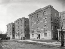 Washington, D.C., circa 1920. "28th Street apartments -- Times." The Hopscotch Gang eyes a potential recruit. 8x6 inch glass negative. View full size.