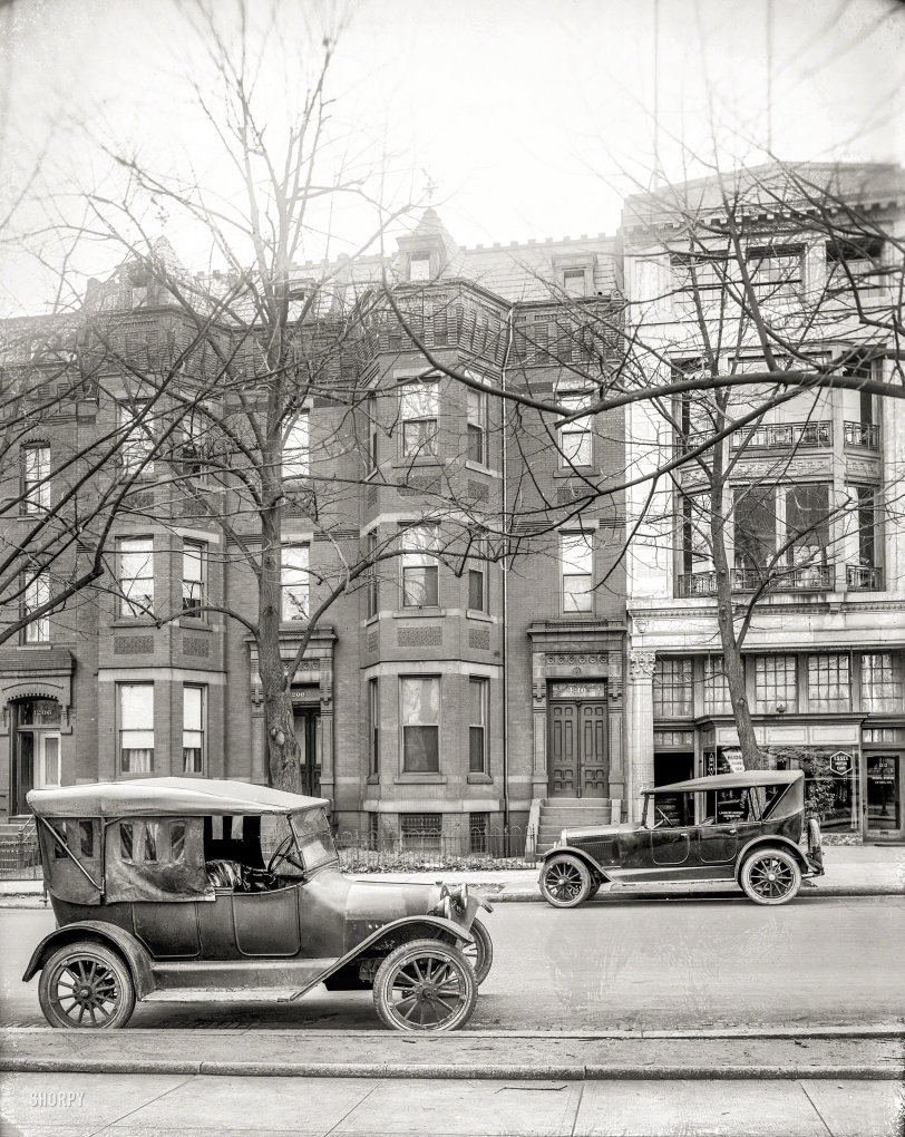 Washington, D.C., circa 1920. "Washington Herald, 1210 18th Street N.W." The business next door, its products having motored off into oblivion, is now a Pei Wei. National Photo Company Collection glass negative. View full size.
