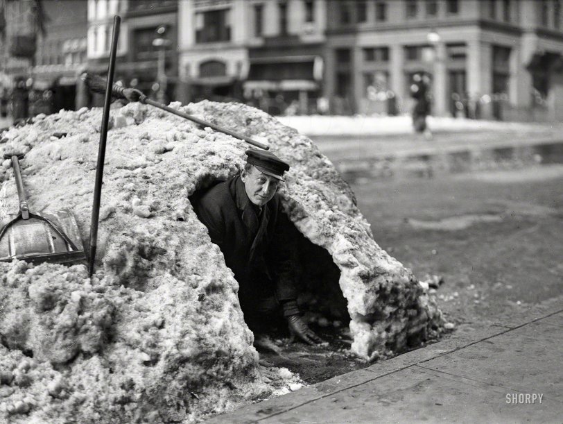 Washington, D.C., after the blizzard of January 1922. "Snow" is all it says on the caption card; we wonder if the absence of a shadow might portend six more weeks of winter. Harris &amp; Ewing Collection glass negative. View full size.
