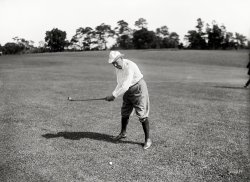 Washington, D.C., circa 1921. "Golf -- Warren Harding." Who set out for a full round but ended up only playing nine holes. 5x7 glass negative. View full size.