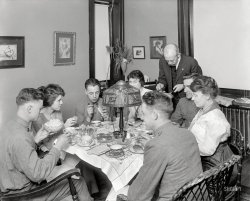 Washington, D.C., circa 1917. "Training camp activities commission -- luncheon for Army men." Once we're done with you, soldier, you'll be able to assemble a canape blindfolded. National Photo Company glass negative. View full size.