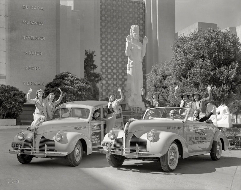 San Francisco, 1940. Latest entry from the General Motors promotional file: "Pontiacs at Golden Gate International Exposition. Billy Rose Aquacade." 8x10 film negative, originally from the Wyland Stanley collection. View full size.
