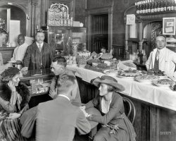 Washington, D.C., circa 1917. "Training camp activities commission." More servicemen being entertained with food and female companions, their menu running the gamut from tube steaks to "Washington Crisps." View full size.