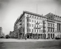 Washington, D.C., circa 1910. "Riggs House formerly, 15th and G Sts. N.W." The 19th-century hotel was soon demolished to make way for a much larger office building. National Photo Company Collection glass negative. View full size.