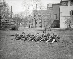 Washington, D.C., circa 1925. "Girls' rifle team, George Washington University." Clearing the campus of those pesky squirrels. 8x10 glass negative. View full size.