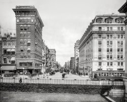 Washington, D.C, circa 1915. "G Street N.W. east from Fifteenth at Treasury Dept." At right, the Keith-Albee theater building, current location of the Old Ebbitt Grill. National Photo Company Collection glass negative. View full size.