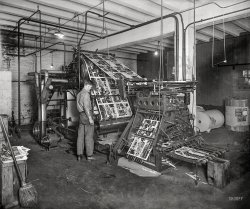 &nbsp; &nbsp; &nbsp; &nbsp; Our second visit to these premises.
1926. "Rotogravure press, Lanman Engraving Co." Printing the Sunday, Jan. 31 "Pictorial Section" of the Washington Post. 8x10 glass negative. View full size.