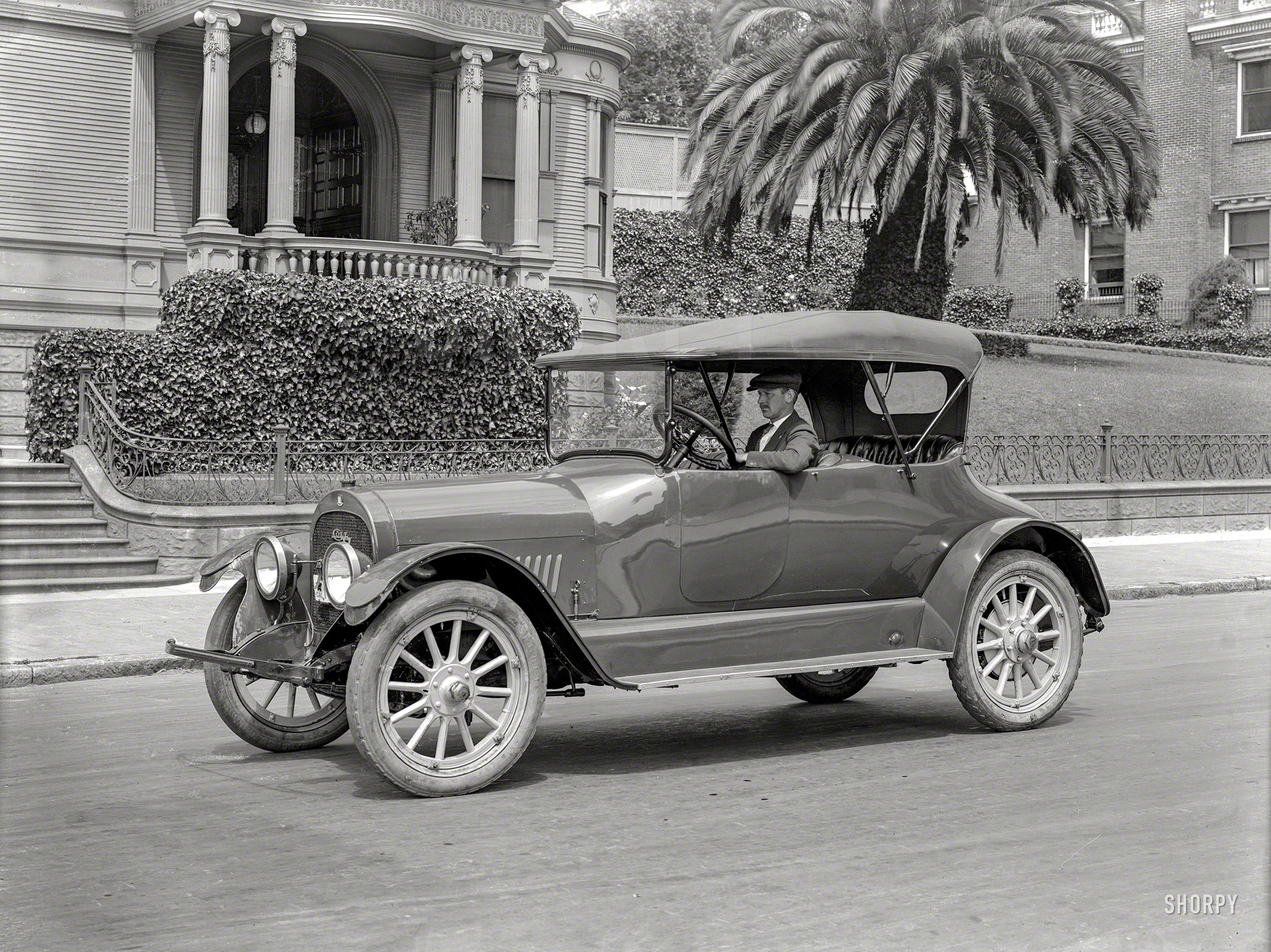 San Francisco, 1919. "Cole auto." Climb in, if you can figure out how. The yard last seen here. 5x7 glass negative by Christopher Helin. View full size.