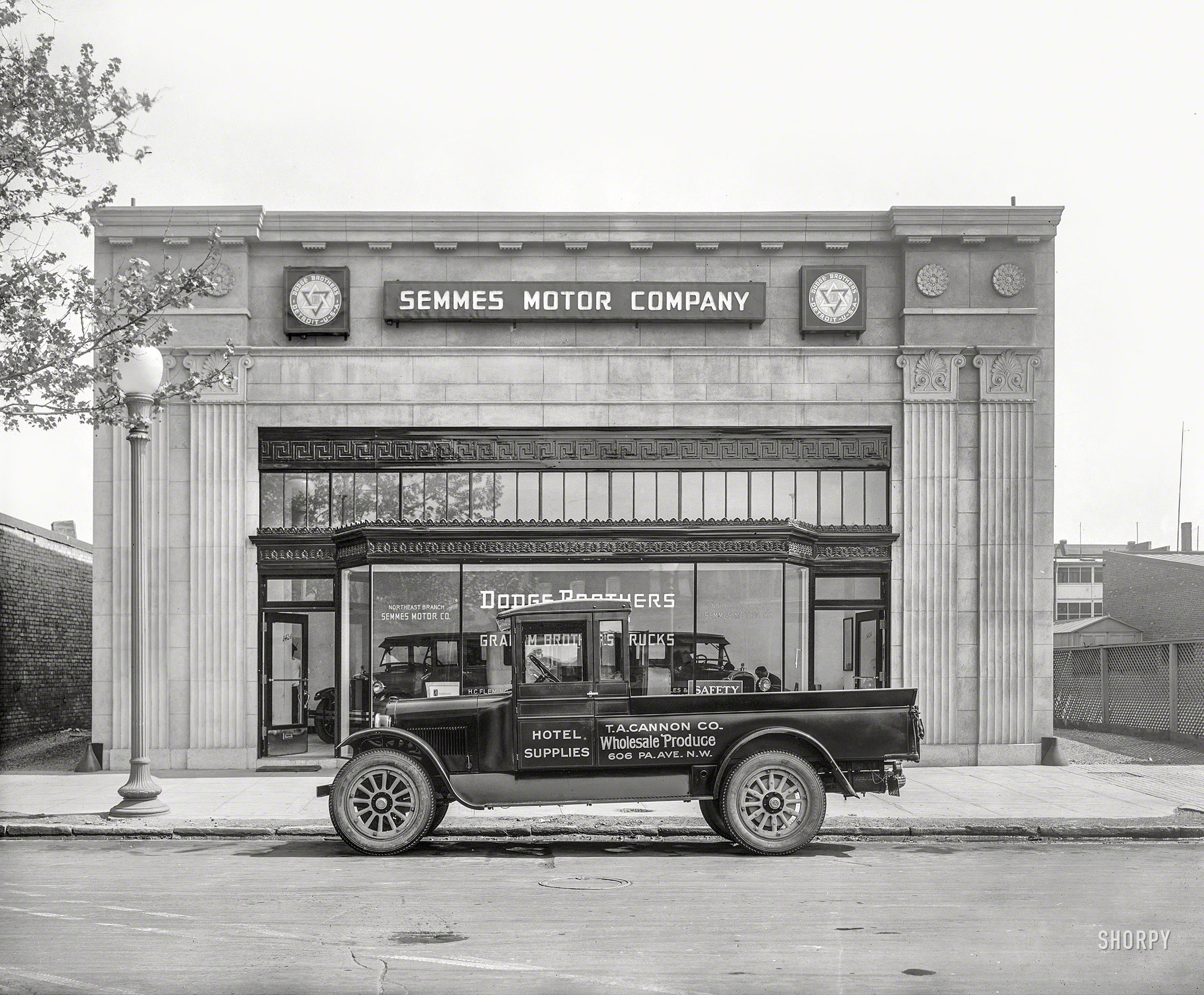 Washington, D.C., 1926. "T.A. Cannon Co. truck at Semmes Motor Co., Florida Avenue N.E." Dealer in Dodge Brothers cars and Graham Brothers trucks. National Photo Company Collection glass negative. View full size.