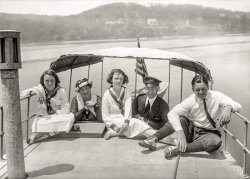 New York or vicinity circa 1921. "Byron on boat." The actor Arthur Byron and family. 5x7 glass negative, George Grantham Bain Collection. View full size.