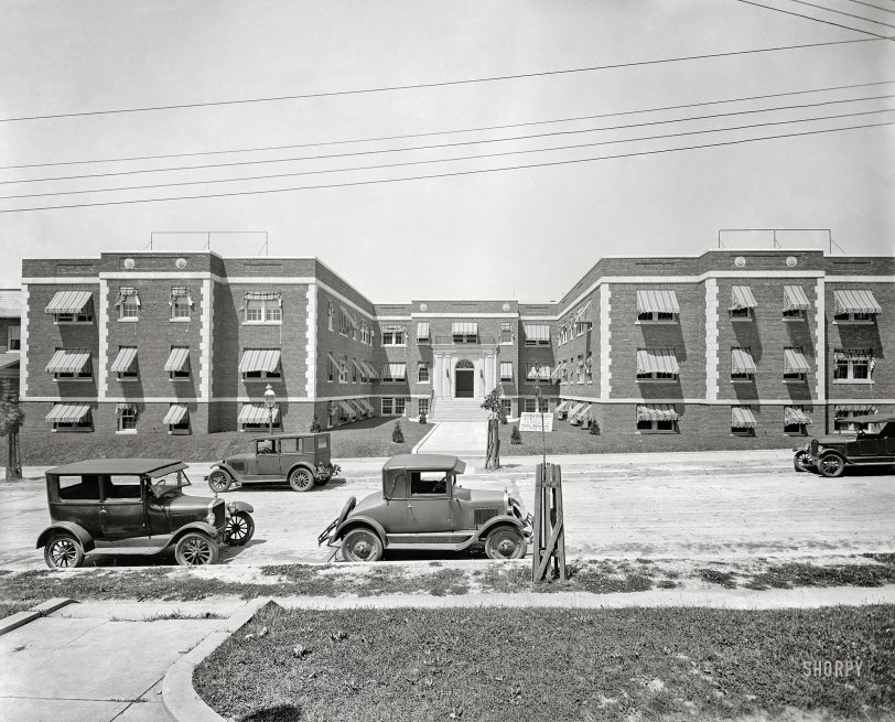 Washington, D.C., 1927. "Mr. Price, 8th &amp; Jefferson Streets N.W." The "thoroughly modern" Brightwood Park Courts apartments. National Photo Company glass negative. View full size.
