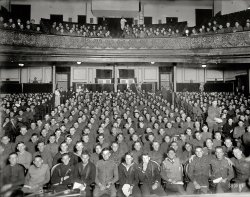 &nbsp; &nbsp; &nbsp; &nbsp; Soldiers from Walter Reed Army Hospital back from the front in World War I, enjoying a trip to the theater.
Washington, D.C., 1919. "Walter Reed boys at Shubert Garrick Theatre." National Photo Company Collection glass negative. View full size.