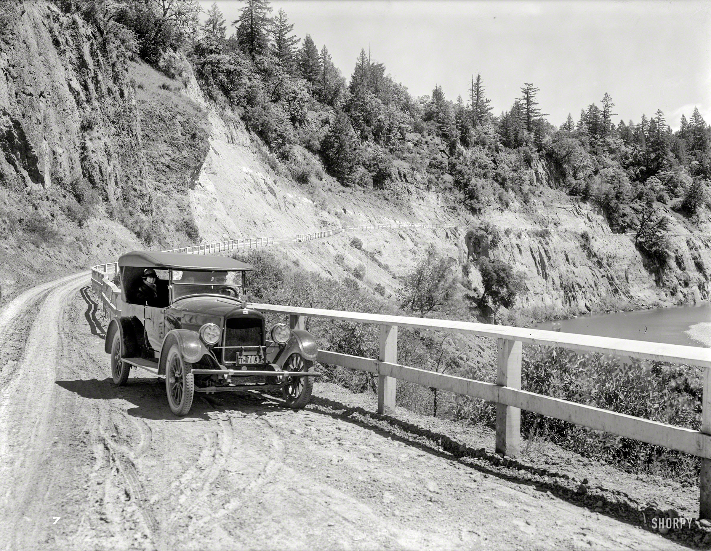 The Bay Area in 1923. "Plate 7. Jewett touring car on mountain road." 6½ x 8½ inch glass negative, originally from the Wyland Stanley collection. View full size.