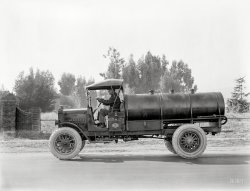 The San Francisco Bay Area circa 1919. "Nash one-ton tank truck." With the same driver as this two-tonner. 6½ x 8½ inch glass negative. View full size.