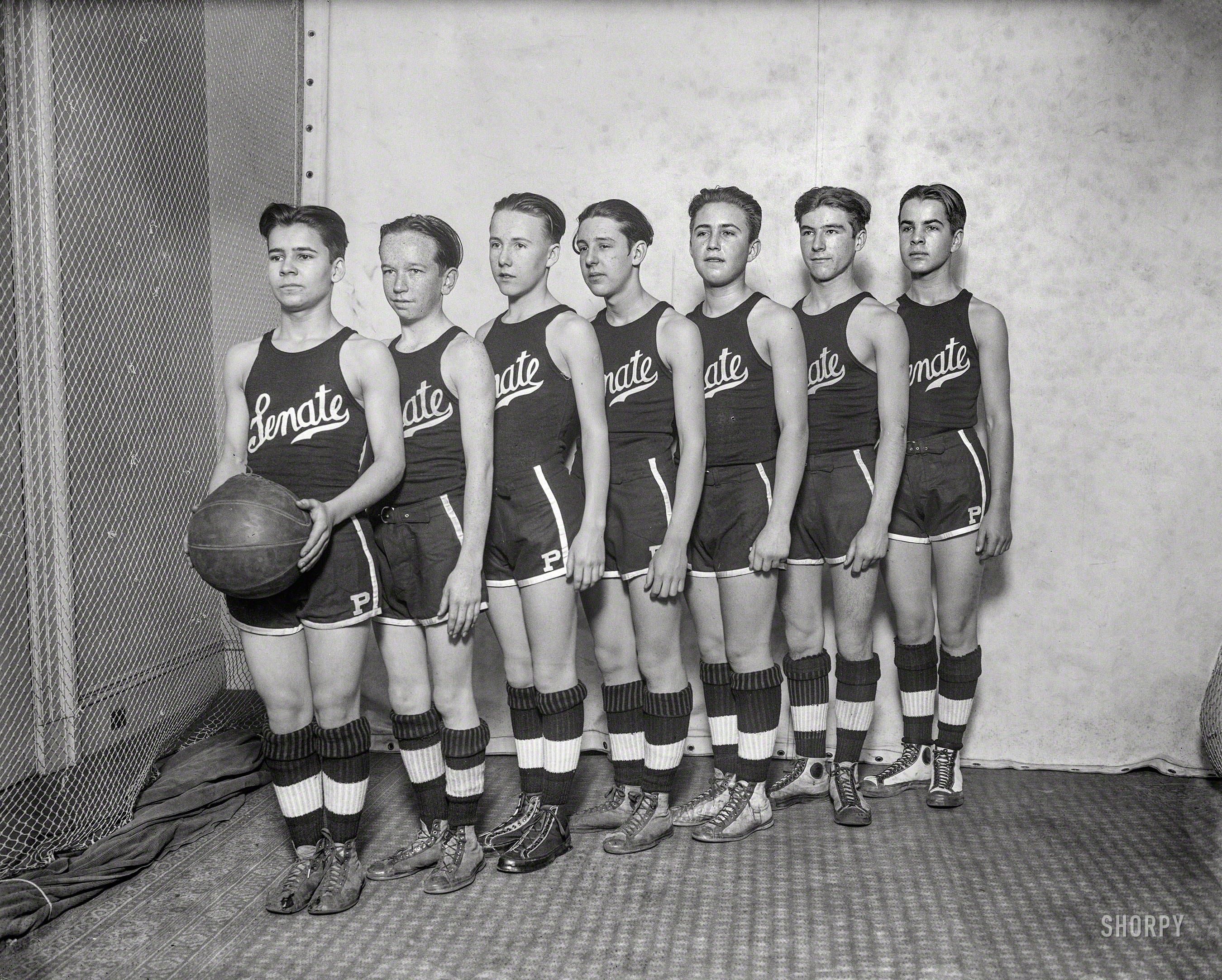 Washington, D.C., 1927. "Congressional pages -- Senate basketball." Looking forward to Tuesday's big game. Harris & Ewing glass negative. View full size.