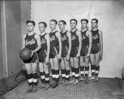 Washington, D.C., 1927. "Congressional pages -- Senate basketball." Looking forward to Tuesday's big game. Harris & Ewing glass negative. View full size.