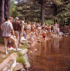 Circa 1964, somewhere in the U.S.A. "Boys about to go swimming." Medium-format color transparency, photographer unknown, found on eBay and scanned by Shorpy. If you recognize yourself or a bunkmate here, let us know. View full size.