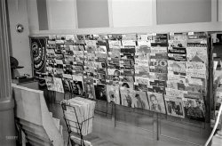 "Boston, 1963. Records for sale in hi-fi store." Where the fi goes at least as high as Blaupunkt Multiplex Stereo. 35mm negative, photog unknown. View full size.