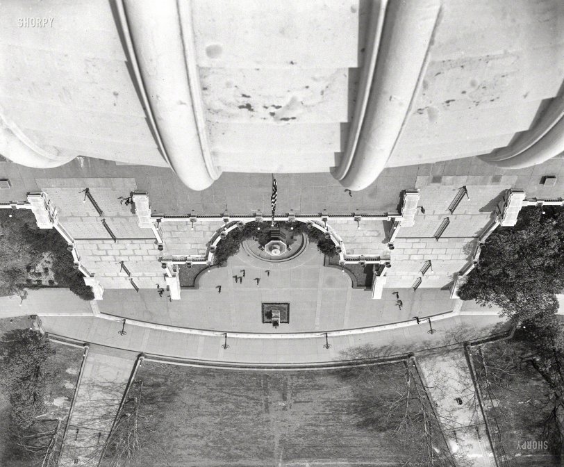 1935. Washington, D.C. "View looking down from U.S. Capitol dome, West Front." Harris &amp; Ewing Collection glass negative. View full size.
