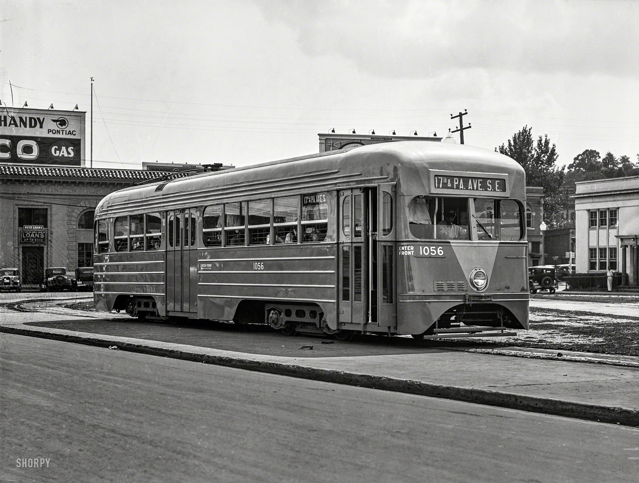 Washington, D.C., 1935. "Streamline streetcar, Capital Transit Co." The last word in modern mass transit. Harris & Ewing Collection glass negative. View full size.