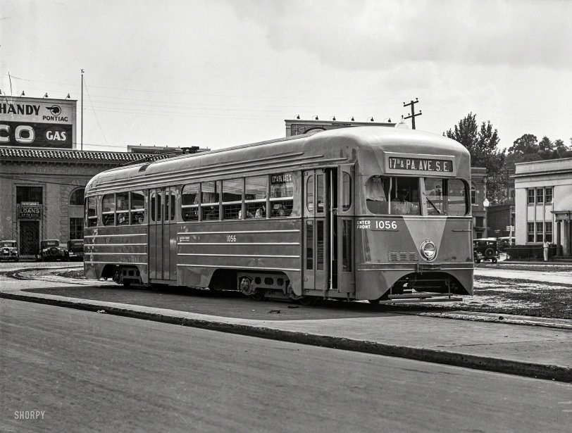 Washington, D.C., 1935. "Streamline streetcar, Capital Transit Co." The last word in modern mass transit. Harris &amp; Ewing Collection glass negative. View full size.
