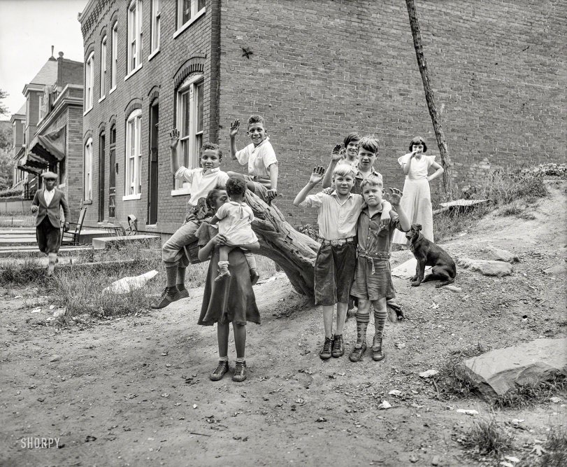 Washington, D.C., circa 1935. "Children playing." With a cameo appearance by our old friend Turnbuckle Star. Harris &amp; Ewing glass negative. View full size.
