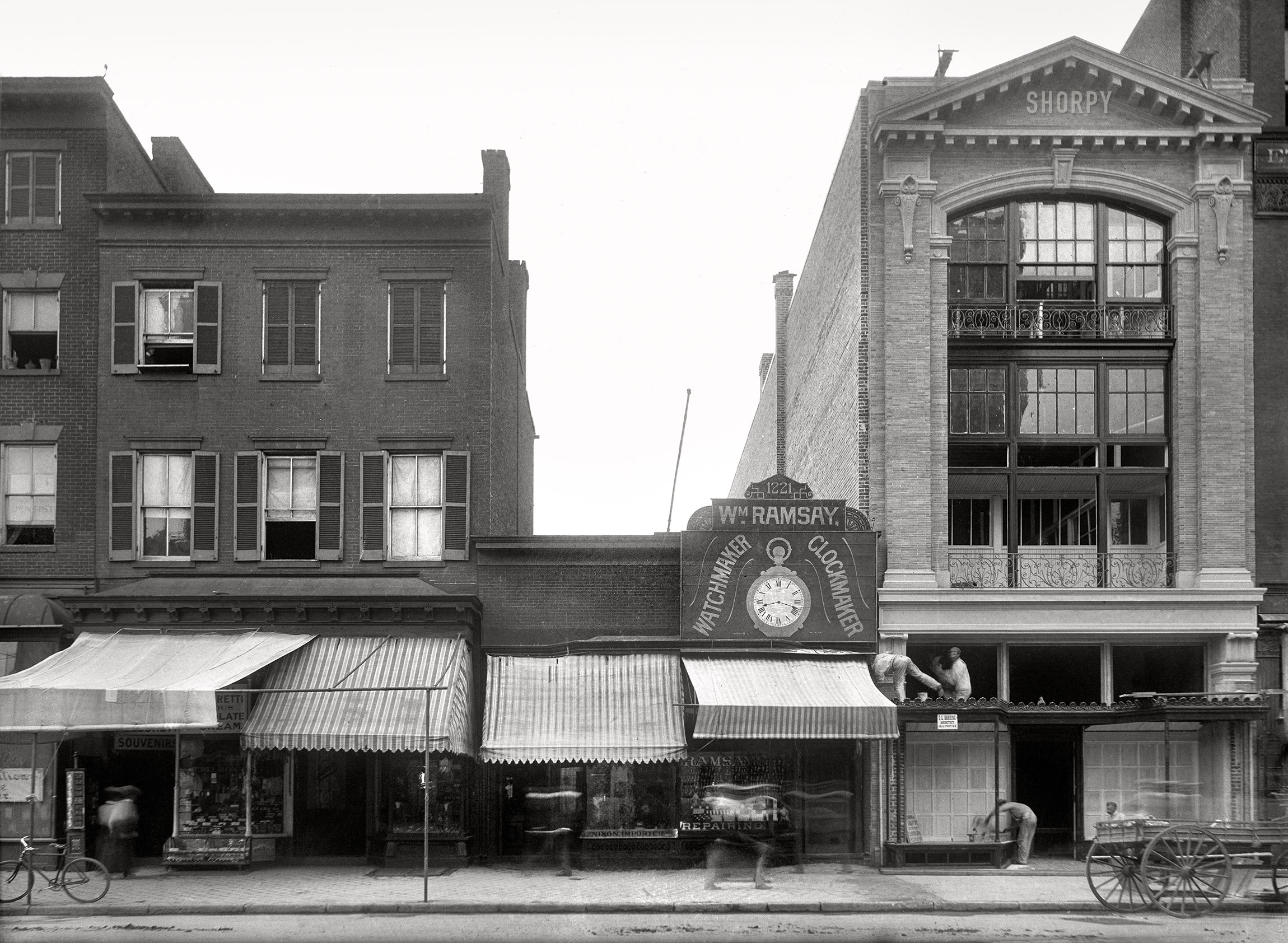 Washington, D.C., circa 1901. "View of F Street N.W., north side, between 12th & 13th Streets, showing various business fronts along the block." 5x7 inch glass negative. View full size.