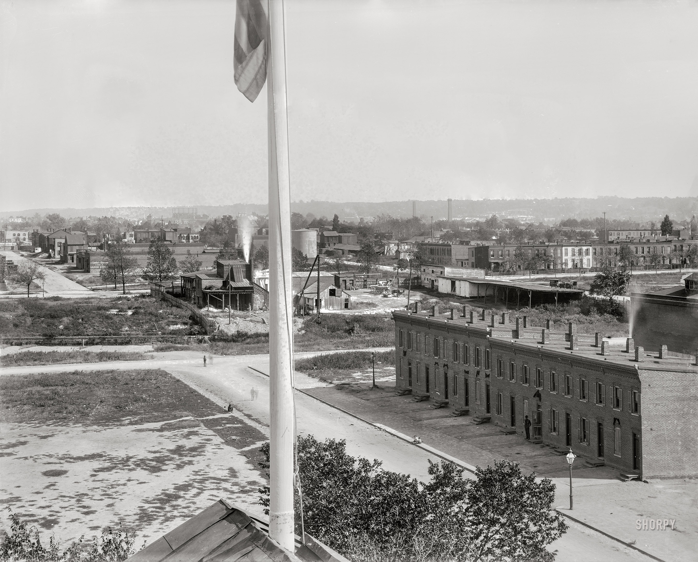 Washington, D.C., circa 1901. "An elevated view from the Randall School's roof looking east to southeast -- Half & South Capitol Streets, and I & K Streets." Our title can be found on the left side of this 8x10 glass plate negative from the D.C. Street Survey Collection. View full size.