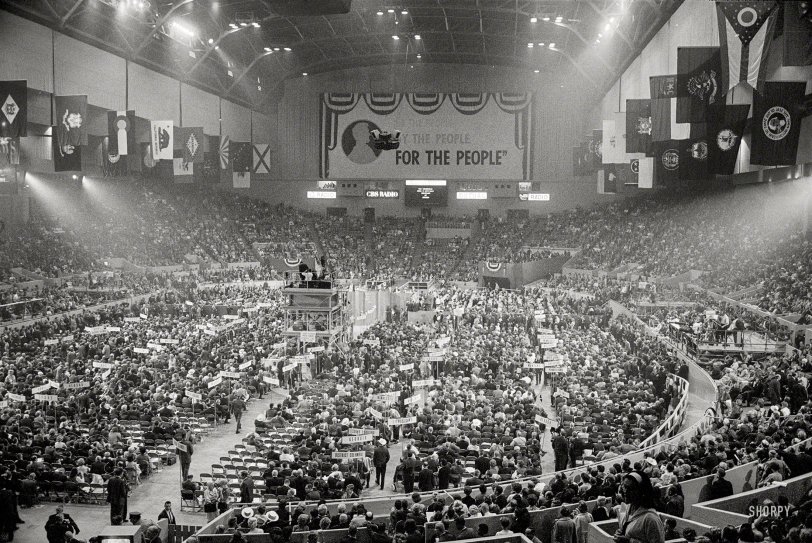July 13, 1964. San Francisco. "Republican National Convention. Governor Mark Hatfield of Oregon delivering keynote address at Cow Palace." 35mm negative by Warren Leffler for U.S. News &amp; World Report. View full size.
