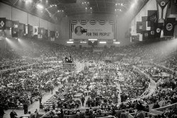 July 13, 1964. San Francisco. "Republican National Convention. Governor Mark Hatfield of Oregon delivering keynote address at Cow Palace." 35mm negative by Warren Leffler for U.S. News & World Report. View full size.