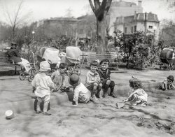 Washington, D.C., 1922. "Children playing in sand." We'd love to stay and chat, but our trike is double-parked. Harris & Ewing glass negative. View full size.