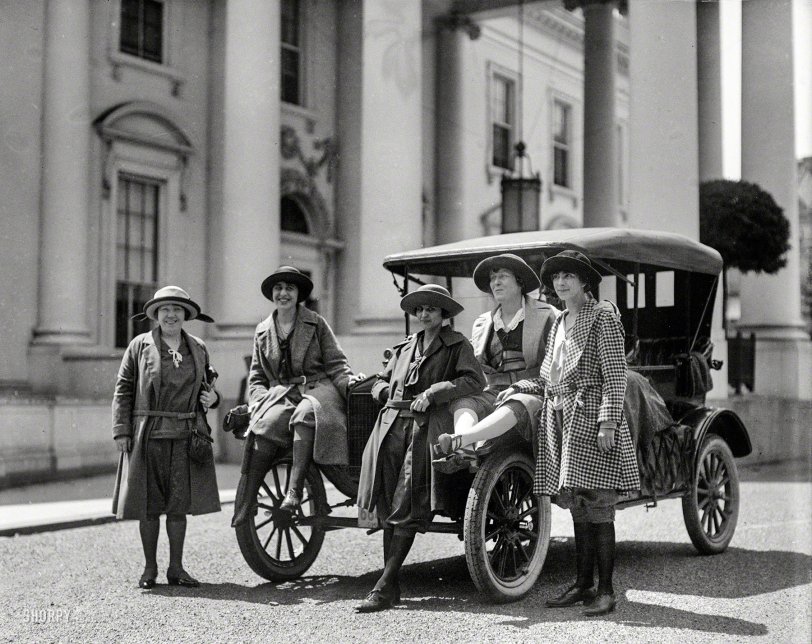 1922. Hoping for Harding: "Group of women with automobile at White House." Harris &amp; Ewing Collection glass negative. View full size.
