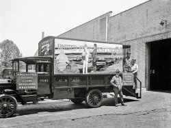 May 25, 1923. "Post office on wheels decorated with Shrine colors. Postmaster Wm. M. Mooney is standing before the office." This rig, last seen here, serviced the big convention of Masonic orders held 97 years ago in Washington, D.C. 4x5 inch glass negative. View full size.