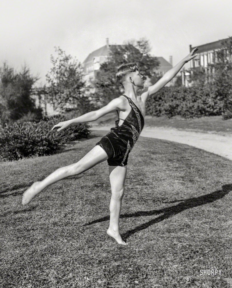 Washington, D.C., 1923. "Dancer" is all it says here. Do your best to ignore the critics, kid, and the ants. Harris &amp; Ewing Collection glass negative. View full size.
