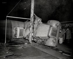 Oakland, California, circa 1958. "Wrecked Autocar reefer." Latest entry in the Shorpy Archive of Motor Mayhem. 4x5 acetate negative. View full size.
