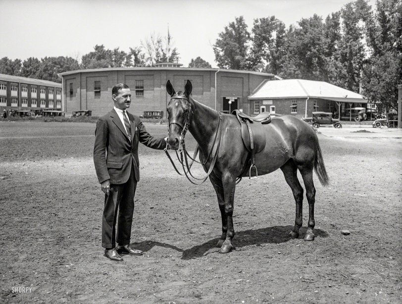 May 1925. "Major John G. Quekemeyer, formerly aide-de-camp to General Pershing, with 'Argentina,' a 6-year-old Polo pony given to him by the Minister of War of the Argentine Republic, General Justo. The General presented six ponies while he was in South America." Harris &amp; Ewing glass negative. View full size.
